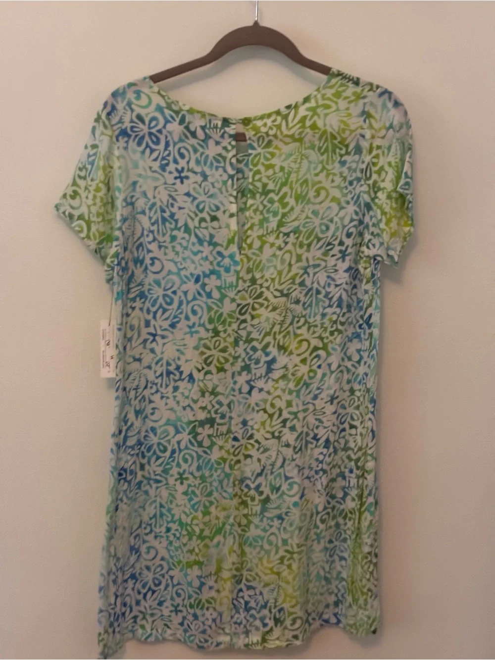 Blueginger Women's Short Sleeve Floral-Print Dress- Blue & Green